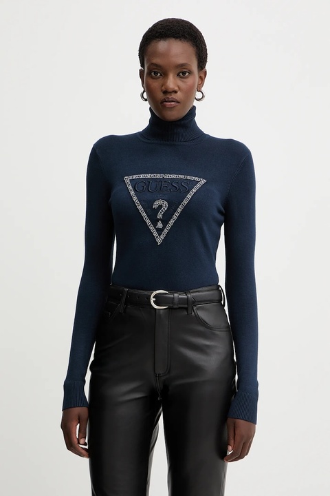 Guess sweter MELANIE damski kolor granatowy lekki z golfem W5BR39 Z2NQ2 - zdjęcie produktu nr 1