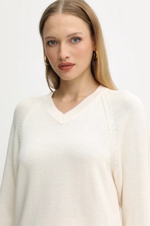 Armani Exchange sweter z dodatkiem wełny damski kolor beżowy lekki XW001335 AF13774 - zdjęcie produktu nr 2