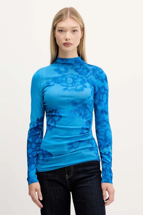 Desigual sweter OTTAWA damski kolor niebieski lekki z półgolfem 25WWJF38 - zdjęcie produktu nr 1