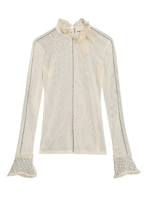 ISABEL MARANT Sarah lace-trimmed mesh top - Neutrals - zdjęcie produktu nr 1