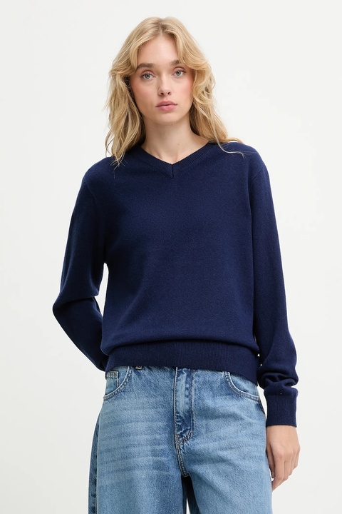 Answear.LAB sweter z wełny merino damski kolor granatowy lekki - zdjęcie produktu nr 1