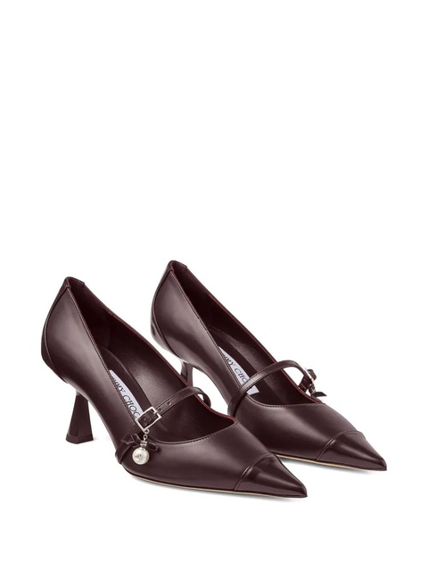 Jimmy Choo 65mm Aren pearl-embellished pointed-toe pumps - Brown - zdjęcie produktu nr 1