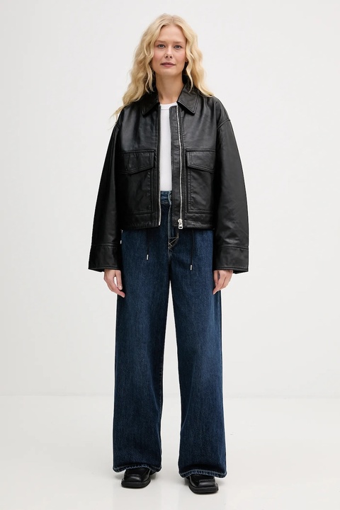 Marc O'Polo kurtka skórzana kolor czarny przejściowa oversize 5000007965 - zdjęcie produktu nr 1