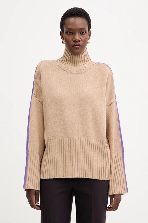 Pinko sweter wełniany damski kolor beżowy lekki z golfem 105396 A2PL - zdjęcie produktu nr 1