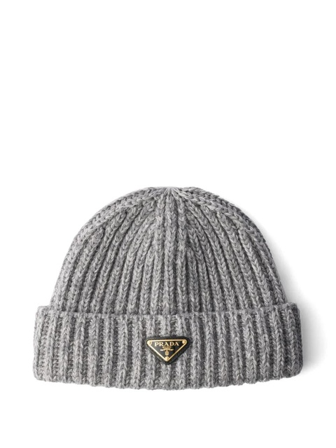 Prada enamel-triangle logo beanie - Grey - zdjęcie produktu nr 1