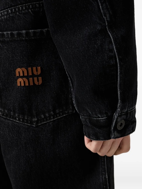 Miu Miu logo-patch denim jacket - Black - zdjęcie produktu nr 2