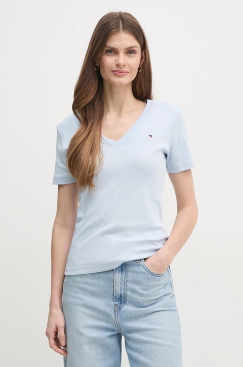 Tommy Hilfiger t-shirt bawełniany damski kolor niebieski WW0WW40584 - zdjęcie produktu nr 2