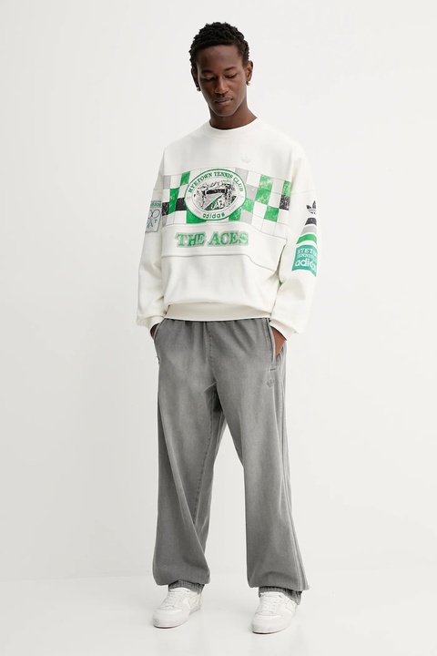 adidas Originals bluza bawełniana Court Crew damska kolor biały z kapturem wzorzysta JW0149 - zdjęcie produktu nr 2