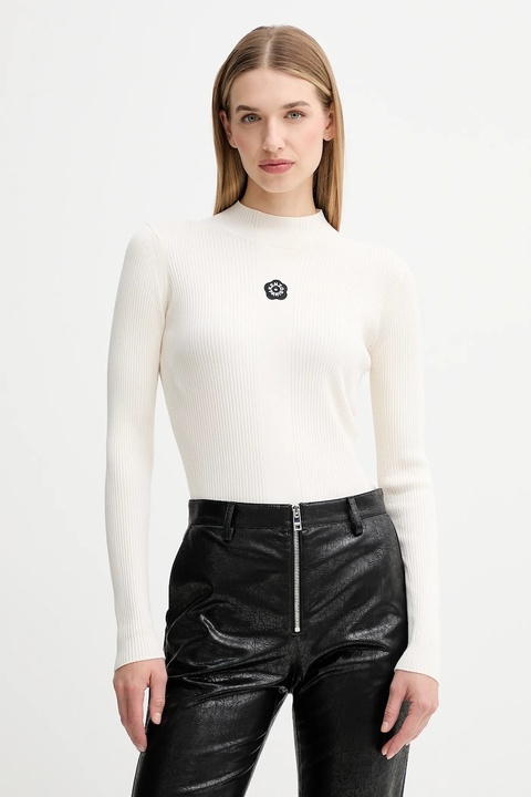 Kenzo sweter damski kolor beżowy lekki z półgolfem FF62TO6123LG - zdjęcie produktu nr 1