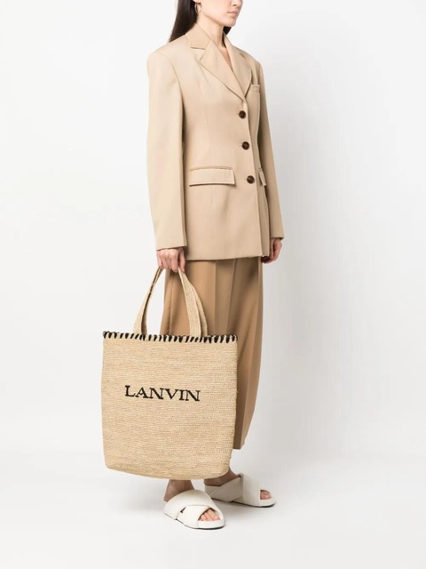Lanvin logo-embroidered raffia tote bag - Neutrals - zdjęcie produktu nr 2