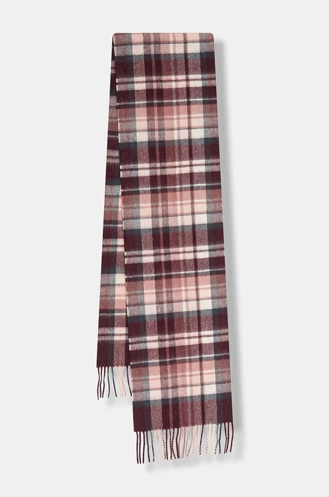 Barbour szalik wełniany damski kolor bordowy wzorzysty LSC0109 - zdjęcie produktu nr 1