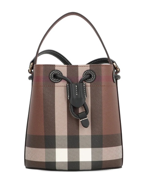 Burberry mini checked drawstring bucket bag - Brown - zdjęcie produktu nr 1