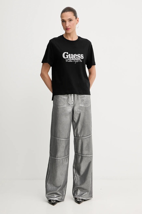 Guess t-shirt bawełniany damski kolor czarny W5YI07 I3Z14 - zdjęcie produktu nr 1