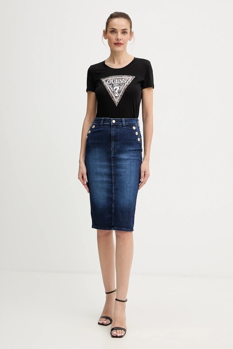 Guess spódnica jeansowa RILEY kolor granatowy midi ołówkowa W5BD1T D0791 - zdjęcie produktu nr 2