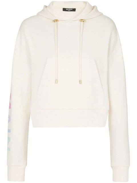 Balmain logo-print cropped hoodie - White - zdjęcie produktu nr 1