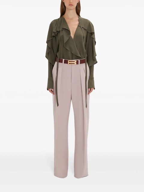 Victoria Beckham tie-detail ruffled silk blouse - Green - zdjęcie produktu nr 2