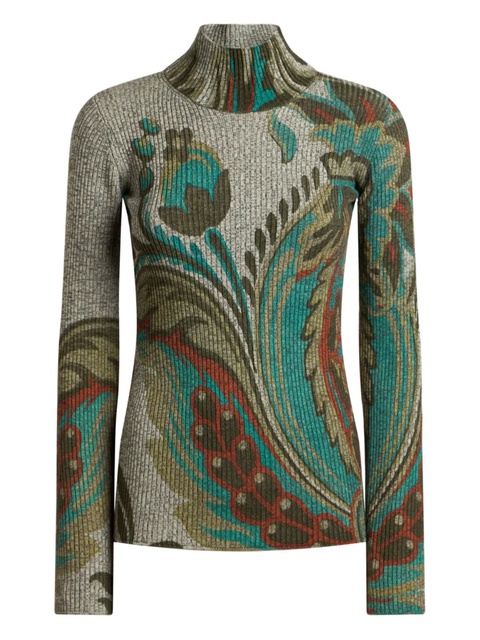 ETRO ribbed paisley-print turtleneck sweater - Grey - zdjęcie produktu nr 1
