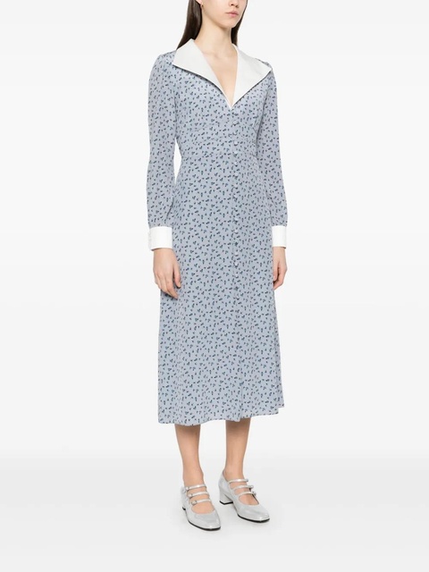Alessandra Rich rose-print midi dress - Blue - zdjęcie produktu nr 2