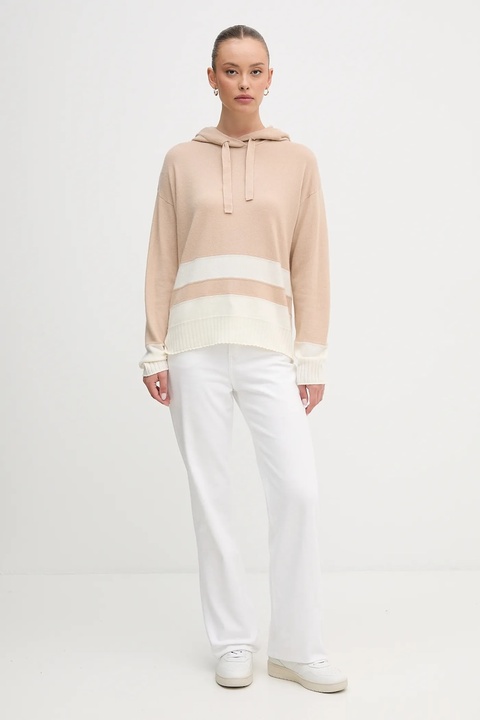 United Colors of Benetton sweter z dodatkiem wełny damski kolor beżowy lekki 102HE203V - zdjęcie produktu nr 1