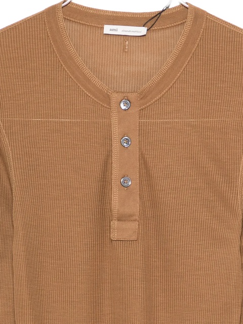 AMI Paris ribbed henley top - Brown - zdjęcie produktu nr 2