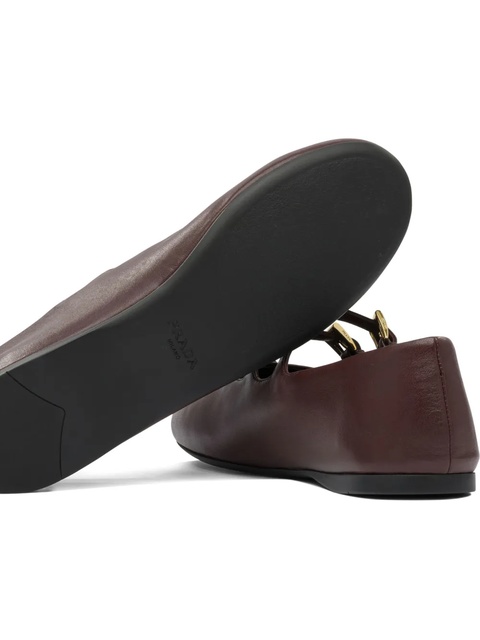 Prada double-buckle leather ballet flats - Brown - zdjęcie produktu nr 2