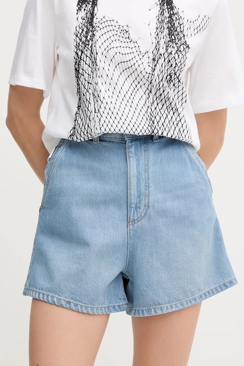 Emporio Armani szorty jeansowe damskie kolor niebieski gładkie high waist EW001498 AF12675 - zdjęcie produktu nr 1