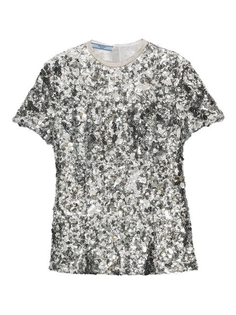 Prada sequin-embellished short-sleeved blouse - Silver - zdjęcie produktu nr 2