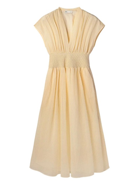 Tory Burch striped V-neck smocked midi day dress - Neutrals - zdjęcie produktu nr 1