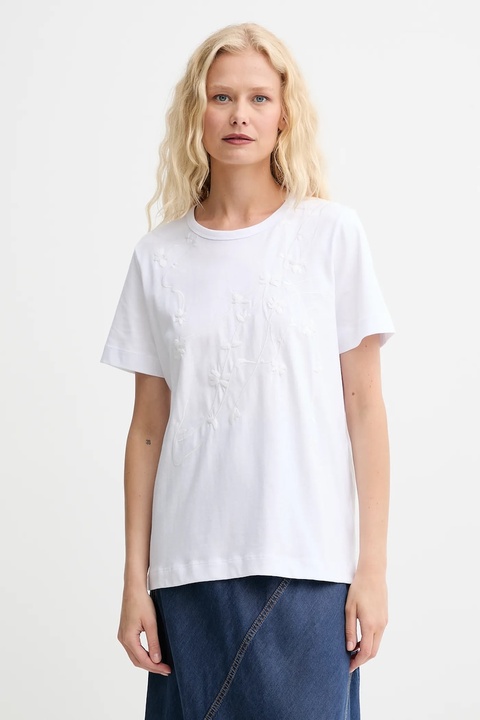 MUNTHE t-shirt bawełniany PIRIS damski kolor biały 252110525260 - zdjęcie produktu nr 1