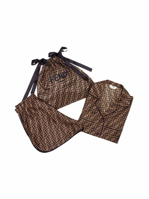FENDI logo-print silk pyjama set - Brown - zdjęcie produktu nr 2