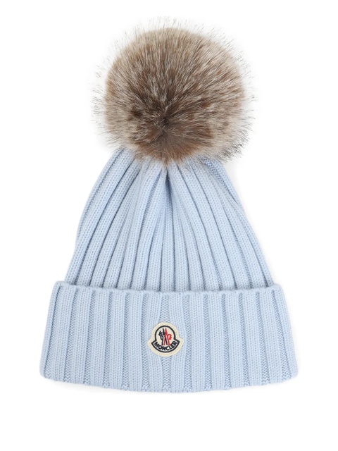 Moncler ribbed-knit pom-pom beanie - Blue - zdjęcie produktu nr 2