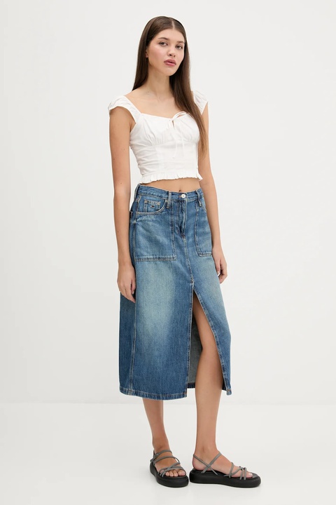 Tommy Jeans spódnica jeansowa kolor niebieski midi prosta DW0DW21070 - zdjęcie produktu nr 2