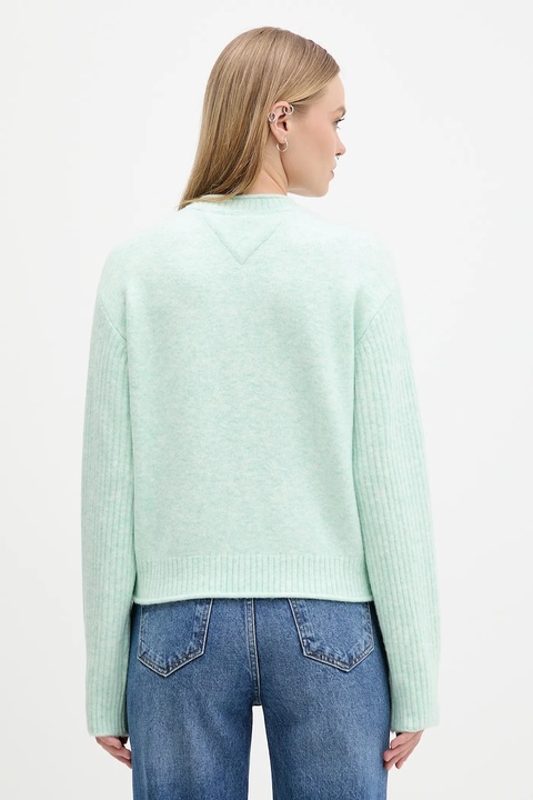 Tommy Jeans sweter z dodatkiem wełny damski kolor turkusowy lekki DW0DW21782 - zdjęcie produktu nr 2