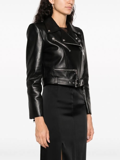 Alexander McQueen cropped leather biker jacket - Black - zdjęcie produktu nr 2