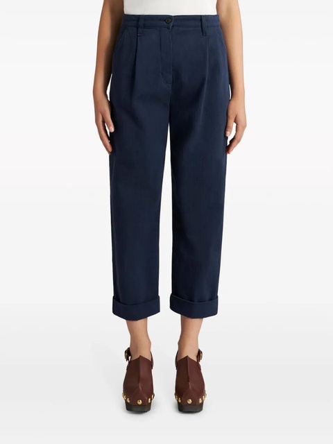 ETRO cropped herringbone-pattern cotton chinos - Blue - zdjęcie produktu nr 2