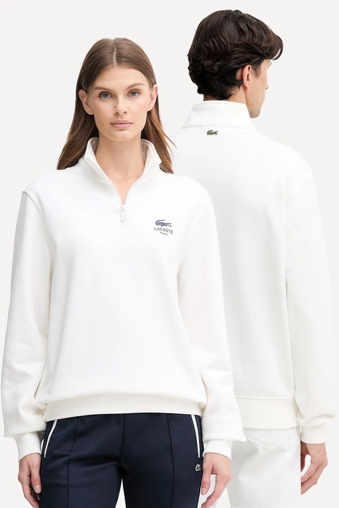 Lacoste bluza bawełniana kolor beżowy z nadrukiem SH2735 - zdjęcie produktu nr 1
