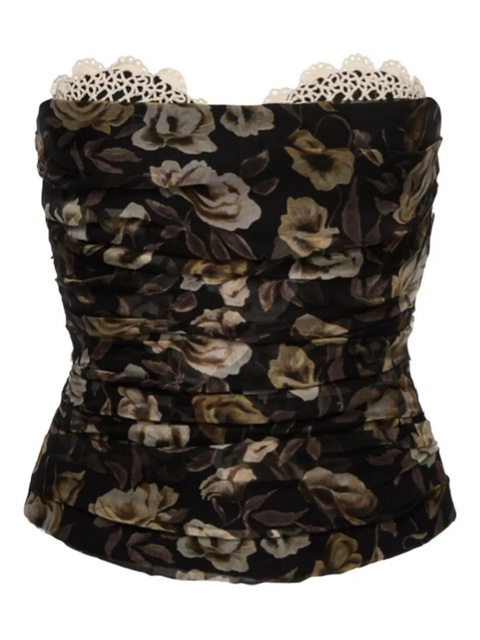 Magda Butrym floral-print lace-detail top - Black - zdjęcie produktu nr 1
