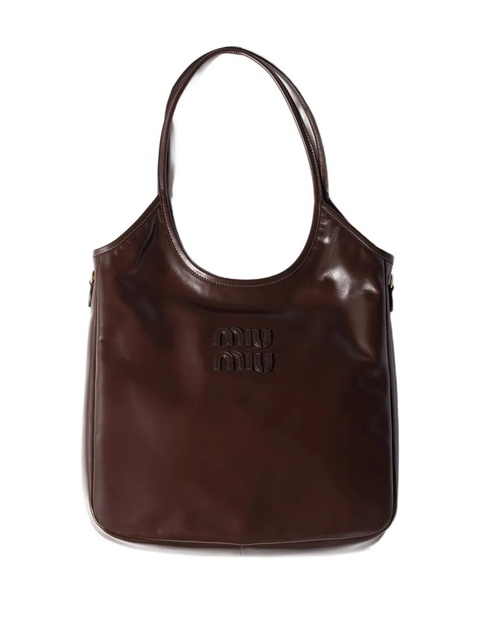 Miu Miu Ivy logo leather-lettering tote bag - Brown - zdjęcie produktu nr 1