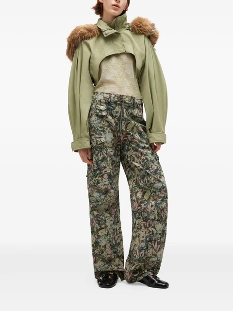 GANNI fur-trimmed cropped jacket - Green - zdjęcie produktu nr 2