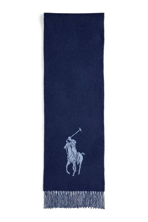 Polo Ralph Lauren szalik wełniany kolor granatowy gładki 455954331 - zdjęcie produktu nr 2