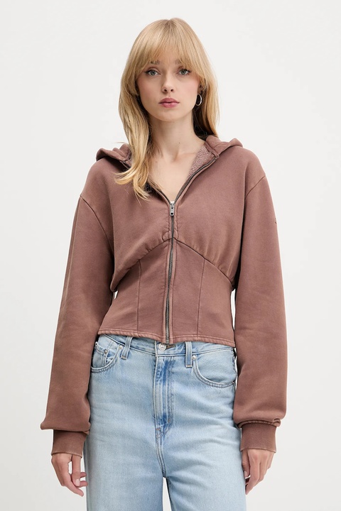 Guess Originals bluza damska kolor brązowy z kapturem melanżowa W5BQ29 K4110 - zdjęcie produktu nr 1