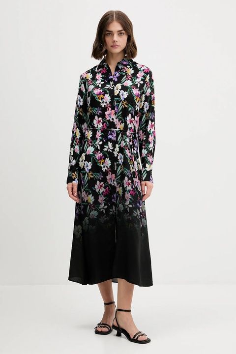 Desigual sukienka CAMISERO ACRIL kolor czarny midi prosta 25WWVW11 - zdjęcie produktu nr 1