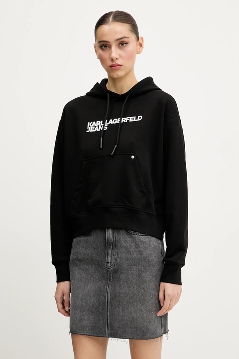 Karl Lagerfeld Jeans bluza damska kolor czarny z kapturem z nadrukiem A2W20053 - zdjęcie produktu nr 1