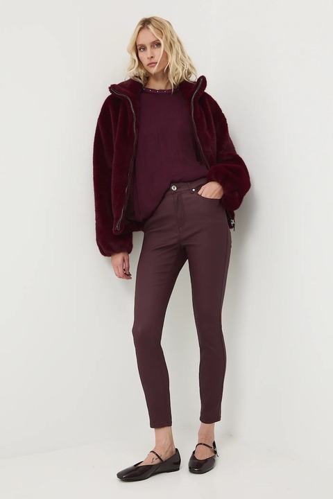 Medicine spodnie damskie kolor bordowy dopasowane medium waist - zdjęcie produktu nr 2