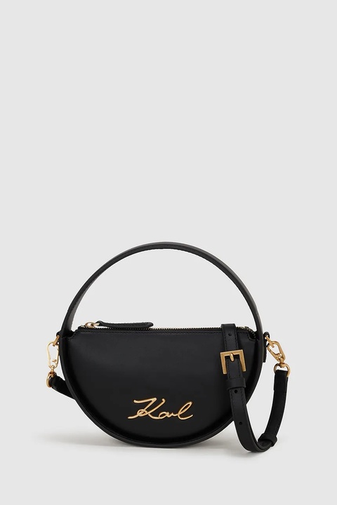 Karl Lagerfeld torebka skórzana K/SIGNATURE kolor czarny A3W30047 - zdjęcie produktu nr 1