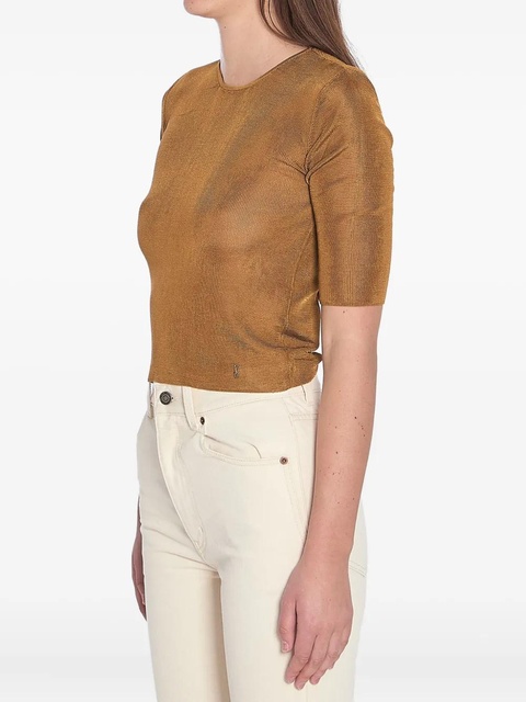 Saint Laurent Cassandre-plaque crop top - Brown - zdjęcie produktu nr 2