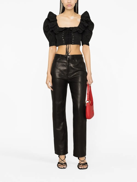 Alessandra Rich ruffle-collar corset-style blouse - Black - zdjęcie produktu nr 2