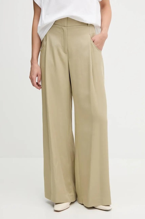 Sisley spodnie damskie kolor zielony szerokie high waist 4V7PLF06N - zdjęcie produktu nr 1