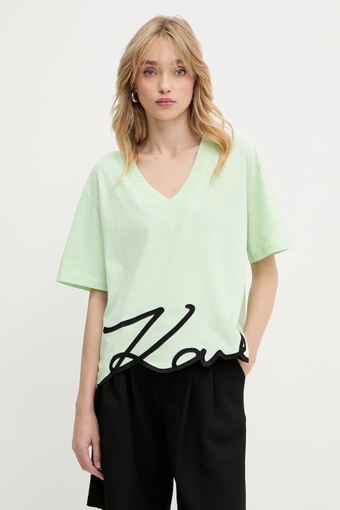 Karl Lagerfeld t-shirt bawełniany damski kolor zielony A2W17104 - zdjęcie produktu nr 1