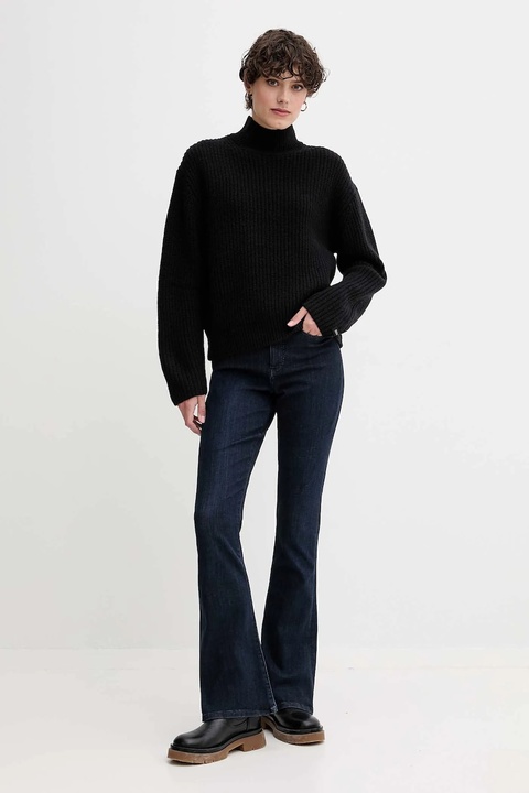 Calvin Klein Jeans sweter z dodatkiem wełny damski kolor czarny z półgolfem LV044D329G - zdjęcie produktu nr 2